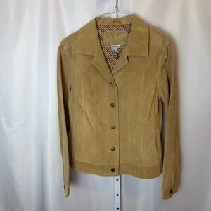 Live A Little L.A.L 100% Leather Jacket Women’s L Tan Suede Button Front Western